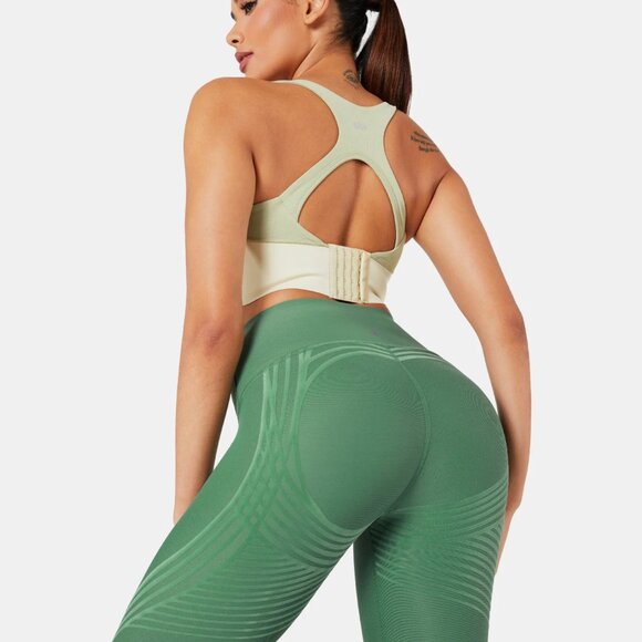 Fanka High Waisted 7/8 Leggings Green Sculpt Tummy Control Yoga Workout Pants - Picture 4 of 9